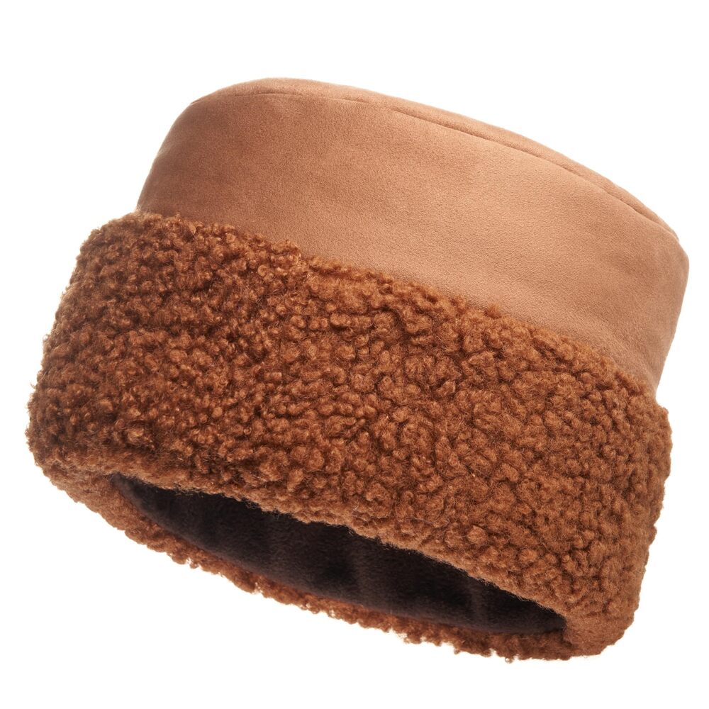 2536 Sherpa Trim Hat - Winter Hats - Suede Hat with Sherpa Fleece M, Light